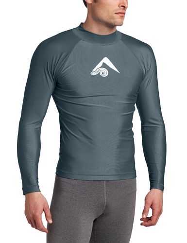 Kanu Surf Men's Long Sleeve Platinum UPF 50+ Rashguard Swim Tee, Charcoal, Medium