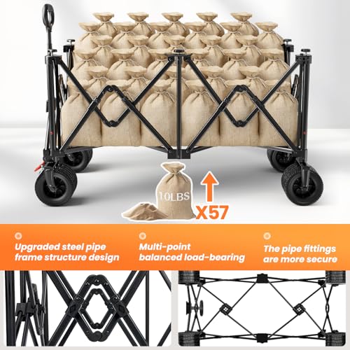 image for SYOCYO Collapsible Wagon Carts 570LBS Weight Capacity Foldable Beach W
