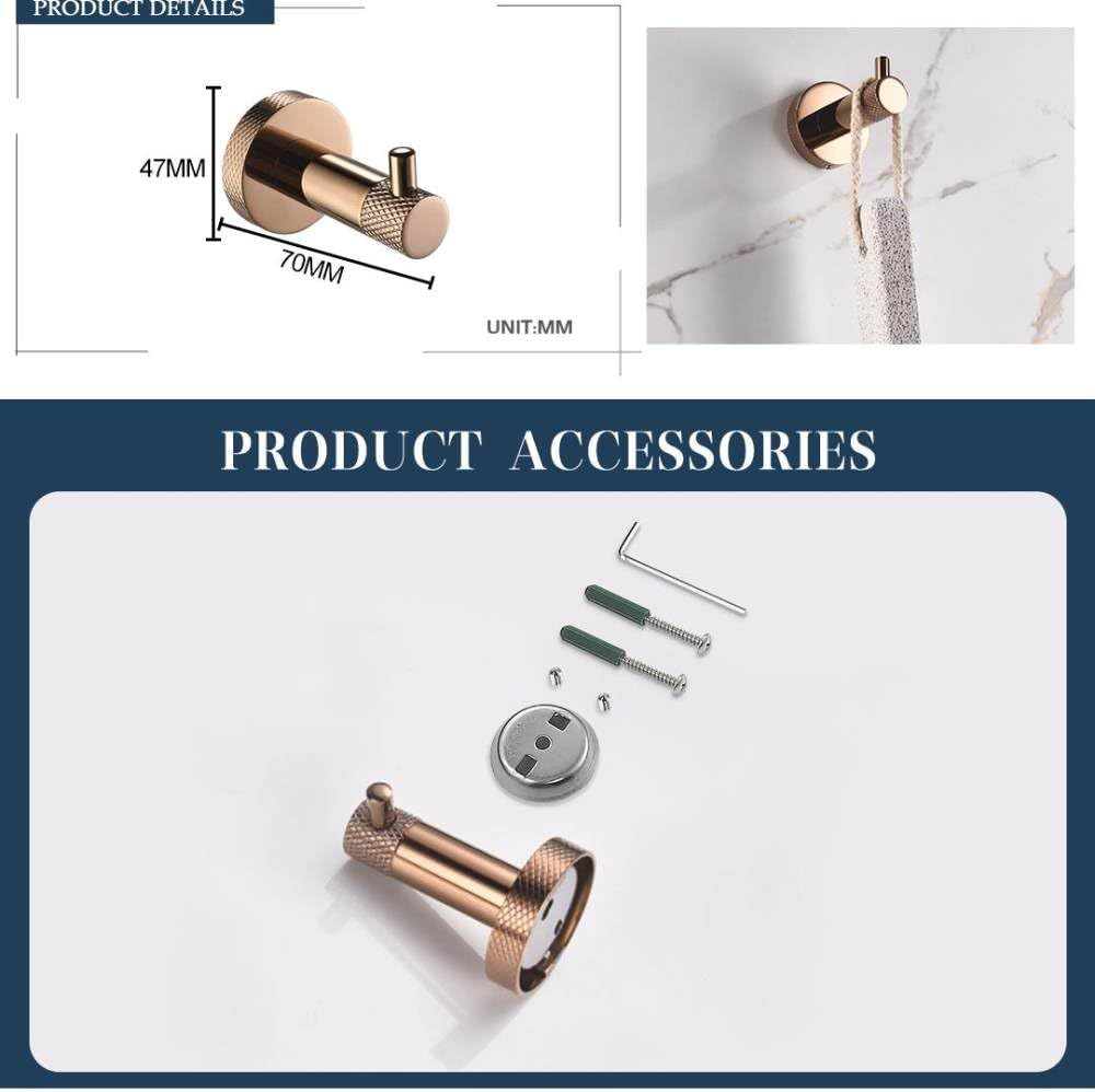 Rose Gold Wall Mount Shelf Toilet Bath Hardware Paper Holder Towel Bar Rack Rail Rod Robe Hook Hanger Bathroom Accessories Set,Robe Hook