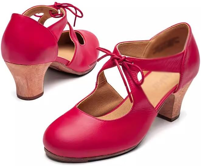 Amazon | [SHOLIND] タップシューズ フラメンコ ダンス 靴 牛革 レッド