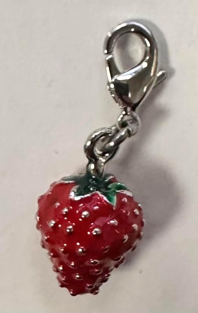 Quiges Red and Green Enamel 3D Strawberry Clip On Charm Pendant Silver Plated Women's Jewellery - Image 4