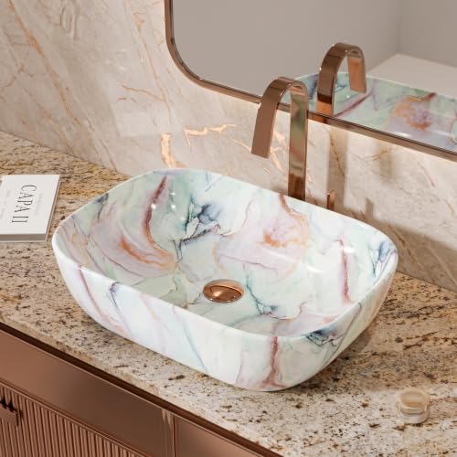 Image of Designer Ceramic Wash Basin For Bathroom | Over Counter Bathroom Basin | Counter Top Bathroom Sink | Wash Basin For Restaurant, Hotel (18 x13 x 5 Inch) (158)