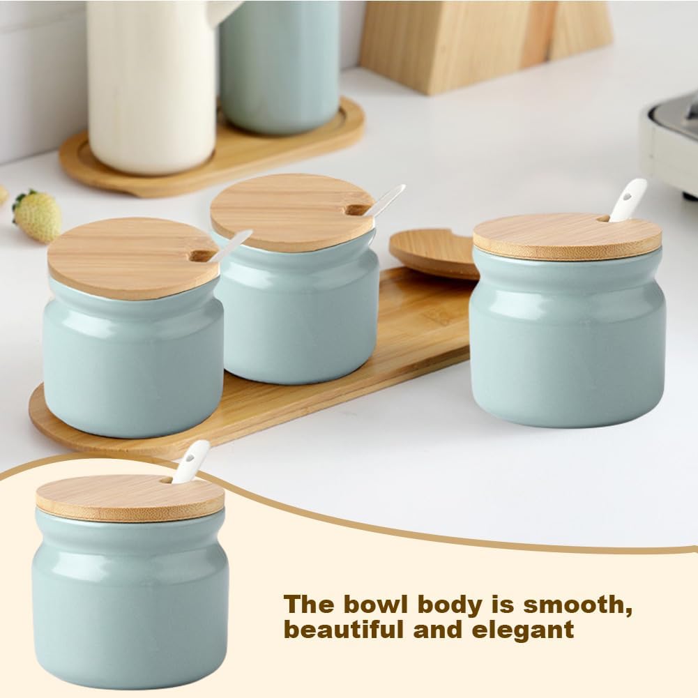 Sugar Bowl with Spoon, 300 ml Ceramic Salt Pot with Lid and Spoon, Sugar Bowls, Spice Jars, Spice Container for Kitchen, Home, Coffee Bar, Sugar Pott, Modern Sugar Container, Sugar Container (Light