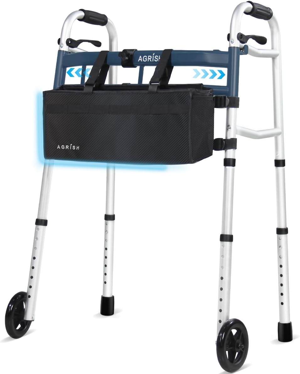 Folding Narrow Walker for Seniors – Width &amp; Height Adjustable Walker with Bag, Lightweight Standard Walker for Elderly, Walkers for Seniors, Disabled, Bariatric
