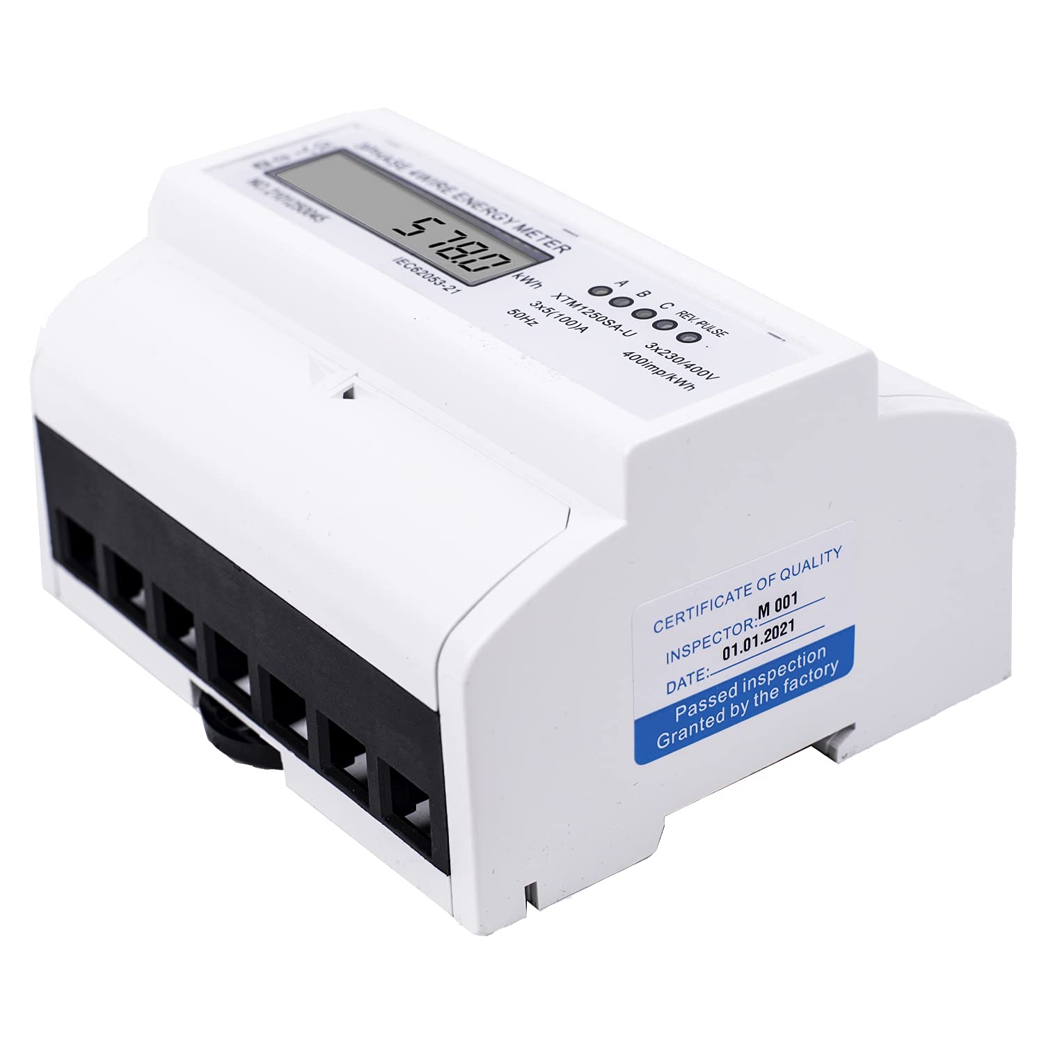 Contatore di corrente trifase digitale con LCD, 3 fasi 4 fili, contatore di corrente alternata, contatore di corrente calibrato per guida DIN DIN per ingegneria edilizia, sistemi di gestione