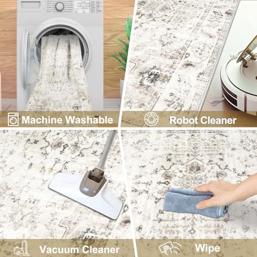 Homcomodar Small Area Rugs 60x90cm Non-Slip Doormat Washable Rug Faux Wool Short Pile Boho Rugs for Bedroom, Living Room, Kitchen, Hallway, Office, Runner,Entrance, Entryway, Corridor Beige