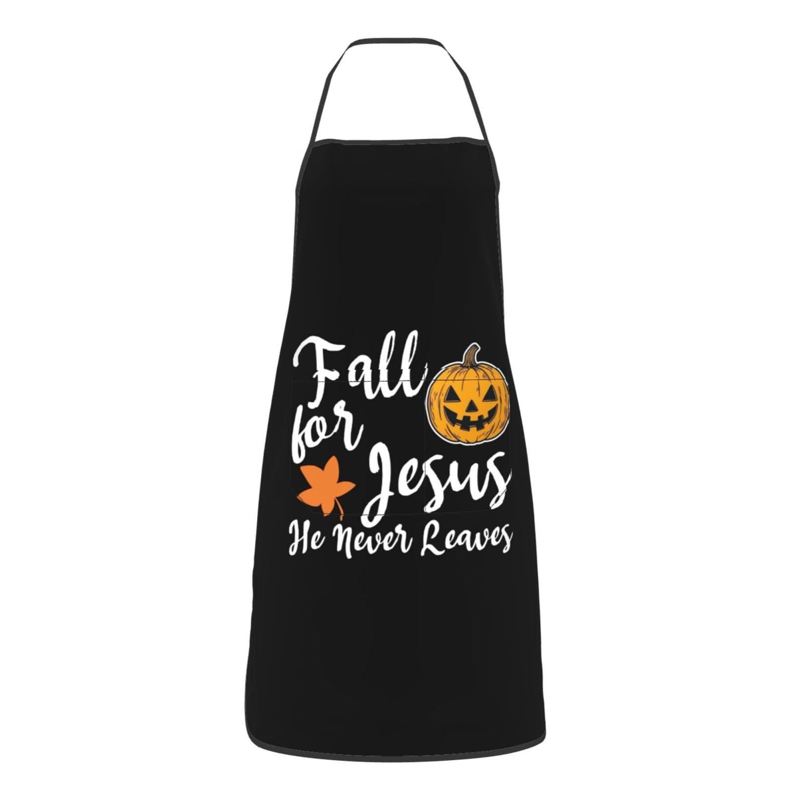 nopicsn Fall for Jesus He Never Leaves Apron for cooking with Pockets Women Men Kitchen Chef Funny Aprons