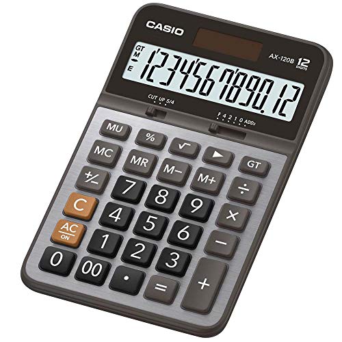 Casio AX-120B Tischrechner mit grauem Display – Taschenrechner (Rechner, Taschenrechner, 12-stellig, neigbare Anzeige, Solar, Grau)