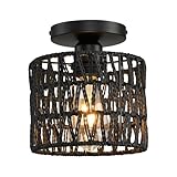 KENMI Ceiling Light Fixture,Hand-Woven Rattan Flush Mount Ceiling Light,Farmhouse Light Fixtures Ceiling Mount Boho for Hallway Bedroom Kitchen Entryway Living Room