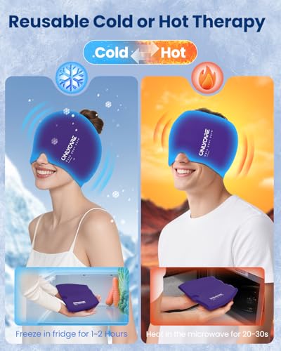 Image of Upgraded Migraine Relief Cap, ONLYCARE Headache Relief Cap, Soothing Migraine Mask, Odorless Gel Ice Head Wrap, Hot & Cold Therapy, Reusable Ice Pack for Tension and Stress Purple