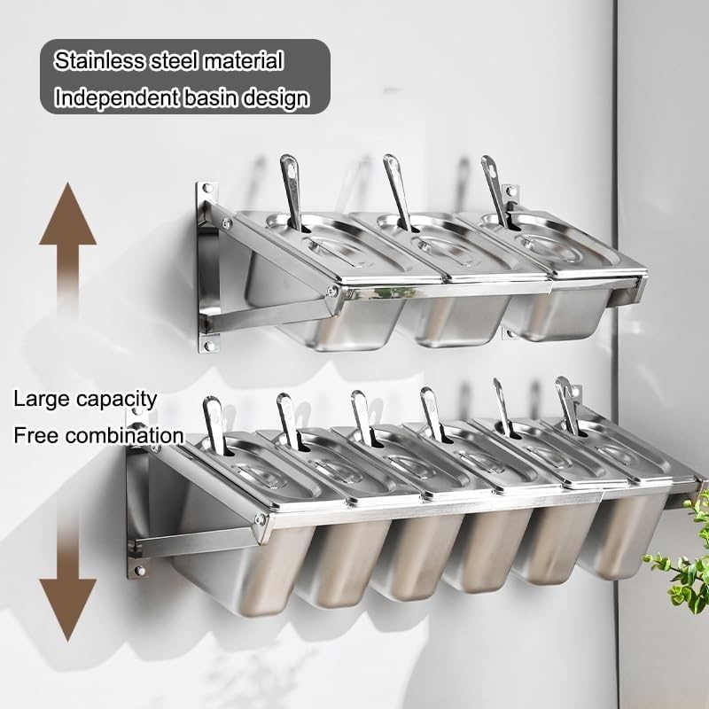 Stazione per pizza da parete, contenitore per alimenti in acciaio inox con coperchio, organizer per salse e condimenti, per dispensa da cucina all'aperto