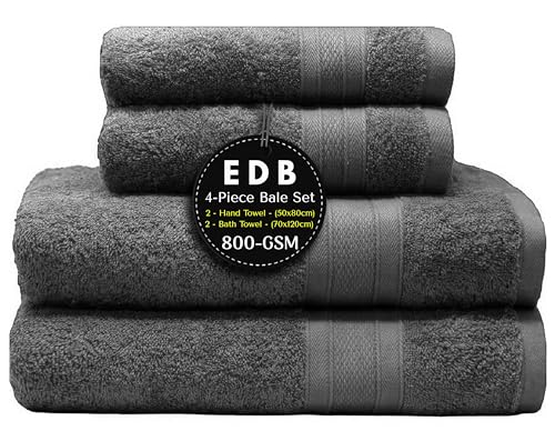 EDB Conjunto de 4 toalhas de luxo de 800 g/m², algodão penteado egípcio super macio, ultra absorvente e de secagem rápida, qualidade de hotel, toalhas de banho jumbo para convidados (cinza carvão)
