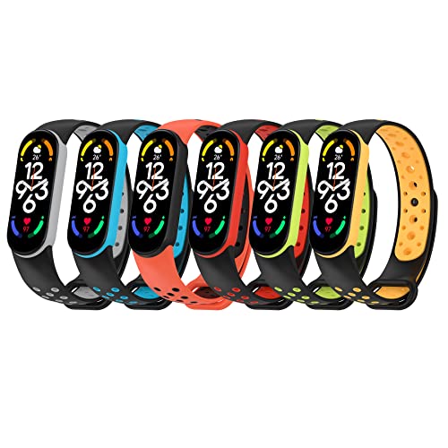CHULN 6 Piezas Correa para Xiaomi Mi Band 7/Xiaomi Mi Band 6/Xiaomi Mi Band 5/Amazfit Band 5, Coloridos Reloj de Recambio Ajustable Suave Silicona.