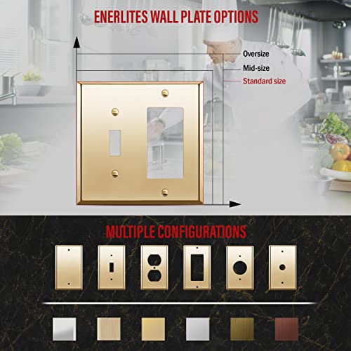 Enerlites Combination Toggle And Decorator Switch Metal Wall Plate, Stainless Steel 201, Corrosion Resistant, Size 2-Gang 4.50" X 4.57", 771131-Pb, Polished Brass, Gold #TOP3
