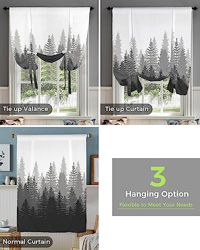 Savannan Cortinas de balão, árvore abstrata, madeira ombré, cinza, amarrar, privacidade, persiana, v