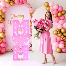 Rossesay Mother's Day Decorations LED Letter Lights, 4 ft Tall mom' Marquee Letters Lights Large Heart Sign for Mother's Day Birthday Party Decorations Supplies