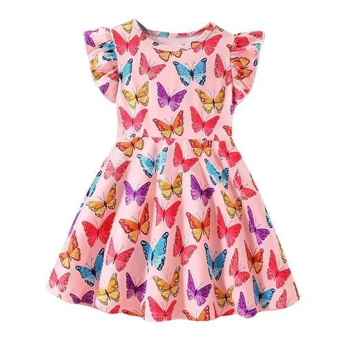 Little Girls A line Dress Cute Clothes Butterfly Pattern Girls Summer Ruffle Toddler Girl Casual Dresses