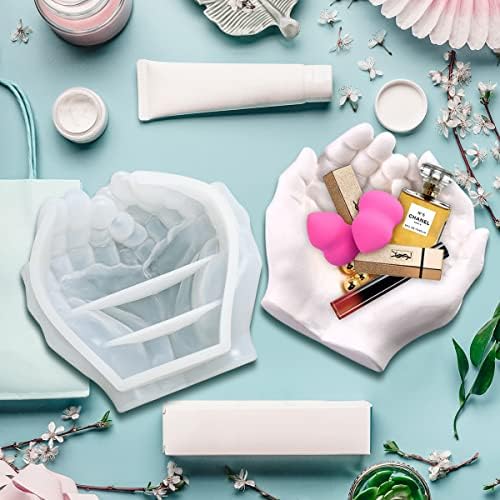 3D Hand Shape Storage Box Moulds Upgraded Large 2-Hands Model Epoxy Casting Resin Mould Ashtray Molds Silicone Jewelry Storage Mold for Jewelry Box Candy Tray Candle Holder Home Decorations DIY