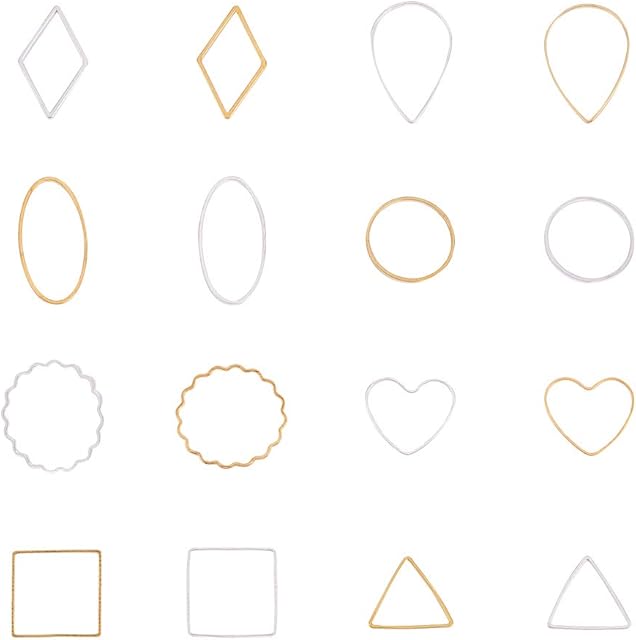 PandaHall Elite 160 pcs 8 Shapes Open Bezel Pendants Charm Golden and Silver Blank Frame Hollow Pendants for UV Resin Crafts DIY Jewellery Making