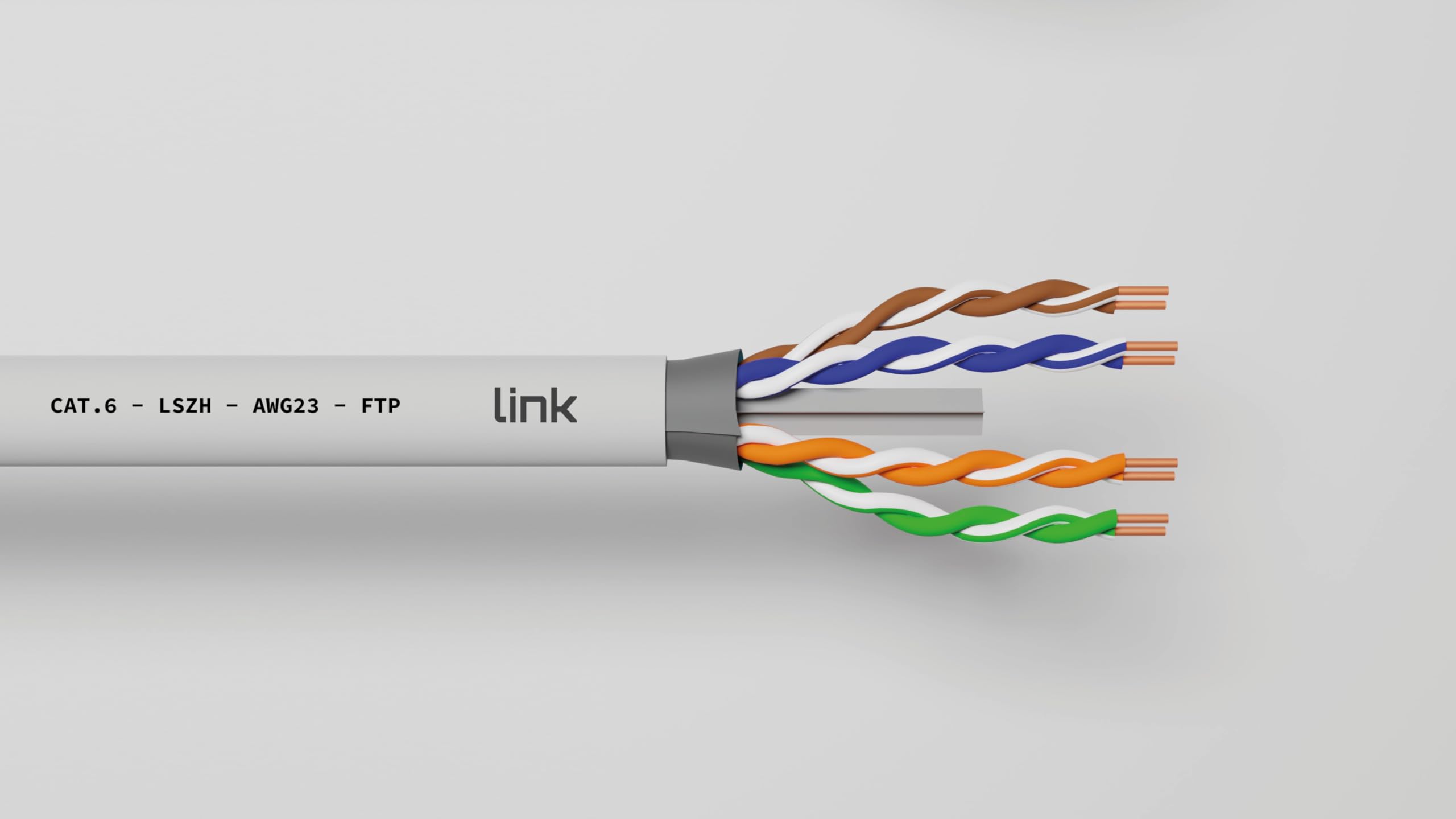 LINK LK305F6E - Cavo di rete schermato FTP categoria 6 (matassa 305 m, grigio) – Conduttori solidi in rame AWG23 a 8 poli – Guaina LSZH senza alogeni, certificazione CPR classe Eca
