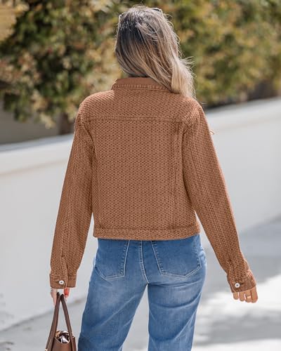 luvamia Fall Jackets for Women Trendy Jeans Jacket for Women Fashion Woman Denim Jackets Brown Denim Jacket Woman Pecan Brown Size XX-Large Fits Size 20-22 — view 5