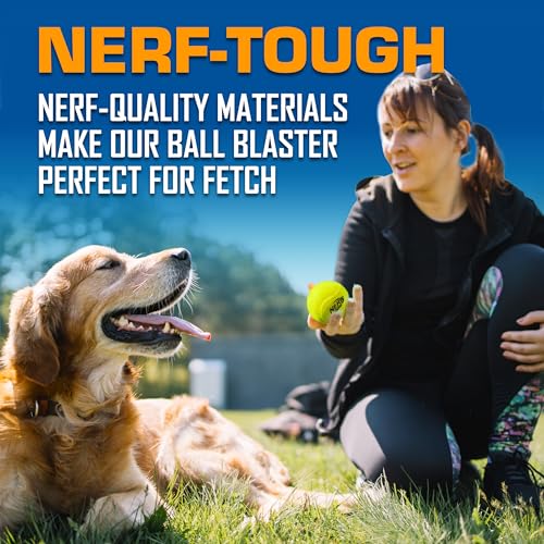 Nerf Dog Compact Tennis Ball Blaster Gift Set with 3 Balls, Great for Fetch, Hands-Free Reload, Launches up to 50 ft, Single Unit, Includes 3 Nerf Balls, 4791, Translucent Blue