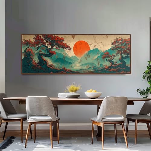Impression sur toile Soleil rouge grand format de style estampe ukiyo-e - 4