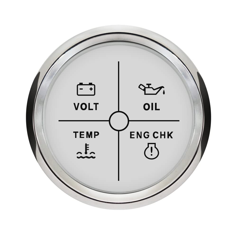 ELING 52mm (2Inches) 4LED Engine Alarm Indicator Gauge 12V 24V for Auto Truck Sailboat with Red Backlight
