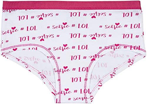Trimfit Girls 100% Cotton Colorful Boyshorts Panties Tagless Underwear (Pack of 10), Emojis/Hearts, Large / 10-123