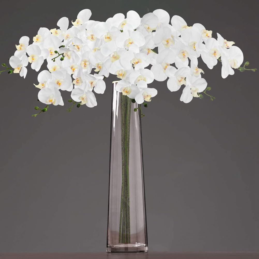 8 Pièces 38 Pouces Artificiel Contact Réel Orchidées Fleurs 9 Têtes Latex Phalaenopsis Tiges pour Bricolage Centres de Table de Mariage, Cuisine