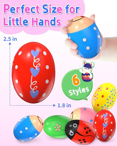 Image of 6 Pack Wooden Percussion Musical Shaker Prefilled Easter Eggs with Toys Inside Filled, Toddlers Easter Basket Stuffers Egg Fillers Montessori Toys Gifts for Kids Boys Girls Babies