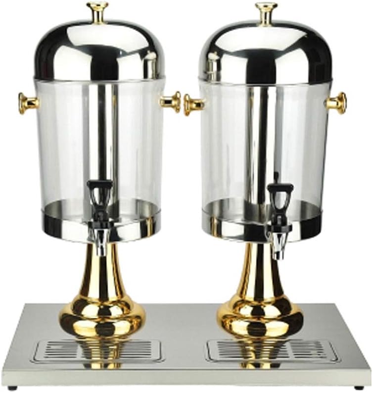 Drinks Dispenser, Clear Glass Drinks Dispenser Beer Water Juice Cold Beverages, Cocktails, Punch, Water, Chilled Refreshments with Tight Lid and Tap Stand (8L 16L 24L) (Gold Double Head)