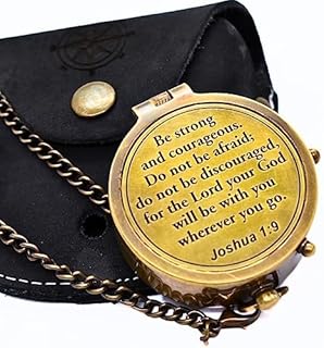 7MOONSIDE7 Brass Compass with Leather Case - Pocket Compass for Kids Students - Graduation Day Gifts to My Son - Be Strong Engraved Compass - Camping Compass - Baptism Gifts