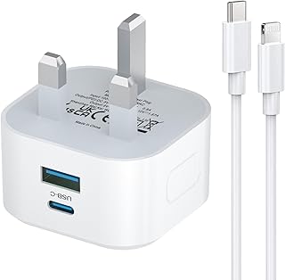 iPhone Fast Charger Cable and Plug, 20W USB C Plug and Cable for iPhone, Fast Charging Lead 1M and Type C Wall Adapter UK for Apple iPhone 14/14 Pro/14 Pro Max/13/13 Pro/13 Pro Max/12/12 Pro/11/11 Pro
