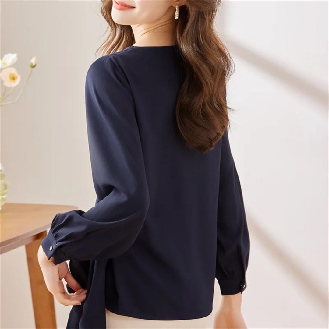 Blusas de gasa con cuello redondo y temperamento elegante para mujer, para oficina