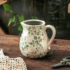 Vintage White and Green Floral Cera...