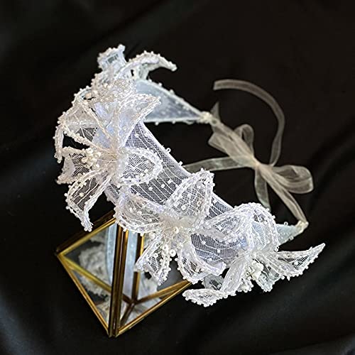 Bridal Headpieces Handmade White Bandal Headbands Tiaras Grânulos Fios Hairbands Mulheres Headdress