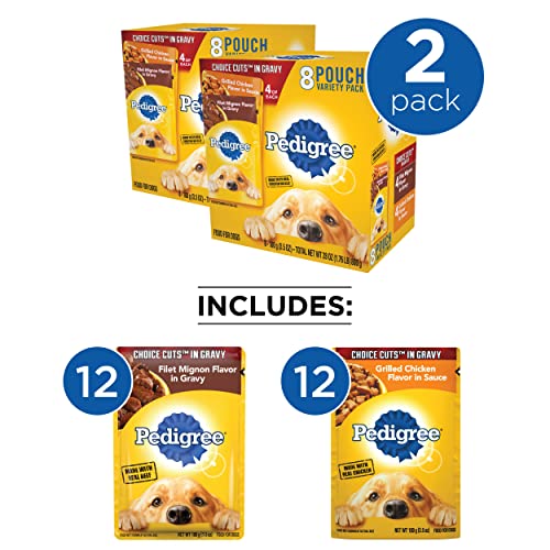 Pedigree Choice Cuts In Gravy Grilled Chicken Flavor In Sauce & Filet Mignon Flavor In Gravy Adult Wet Dog Food Variety Pack, (16) 3.5 Oz. Pouches #TOP2