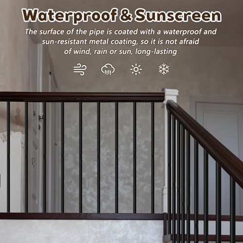 25 Pack 32\" H Round Tube Deck Balusters, 3/4\" Diameter Hollow Round Black Balusters for Deck Railing, Metal Deck Baluster Staircase Spindles for Railing Fencing Porch - Thumbnail 5