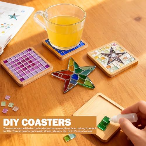 12 Stück Holzuntersetzer Quadratisch, 9cm Untersetzer Holz Bambus Tablett Kleines Tablett mit Rand Mosaik Untersetzers Bastelset Holztablett für DIY Basteln Trinkbecher Wohnzimmer Deko