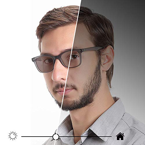 Image of YEIN Blue Light Blocking Glasses, Photochromic Brown Sunglasses, Computer Reading Glasses, TV Glasses for Women /Men(Matte Gray,+0.00 Magnification)