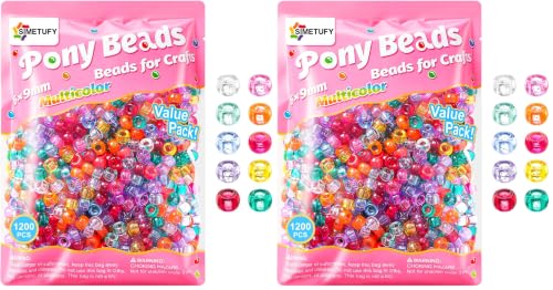 Image of 1200 pcs Pony Beads 6x9mm Glitter Clear Plastic Beads Transparent (Pack of 2)