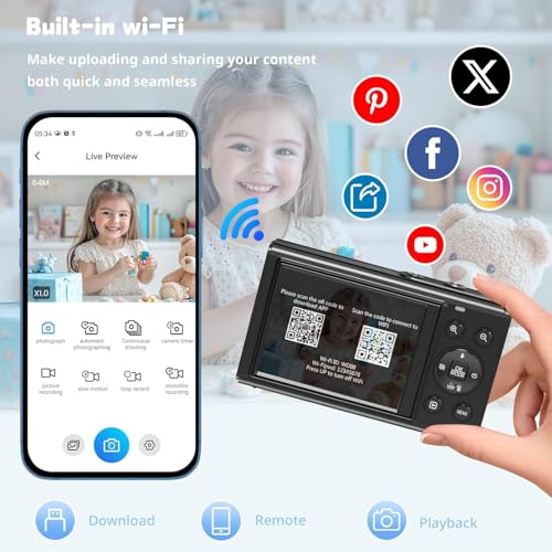 Image of Digital Camera for Kids, 1080P FHD Kids Camera with 32GB SD Card, 44MP Point and Shoot Digital Camera with 16X Zoom, Compact Small Vintage Camera Gifts (CAM28)