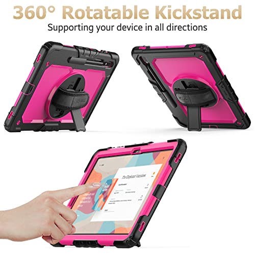 Image of SEYMAC stock Case for Samsung Galaxy Tab S8 Plus /S7 FE /S7 Plus 12.4 inch Tablet Case with Screen Protector, Pencil Holder, 360 Rotating Hand Strap & Stand, Drop-Proof, Rose /Black