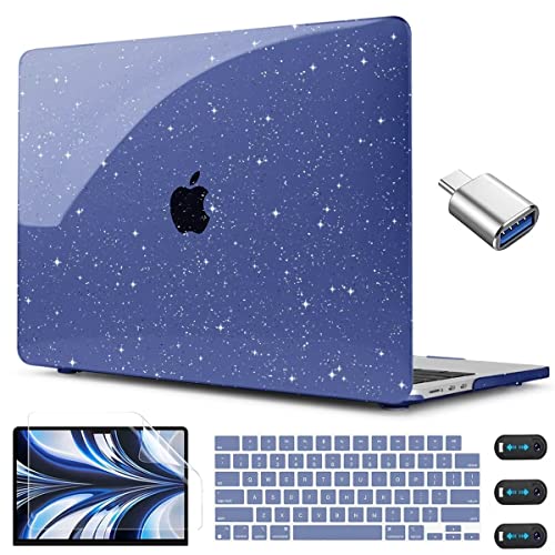 CISSOOK Blue Glitter Case Compatible with MacBook Air 13.6 inch 2022 2023 2024 Release M2 A2681 M3 A3113 with Touch ID, Sparkly Glossy Blue Cover with Keyboard Cover for Air 13.6 M2 M3 - Blue Glitter