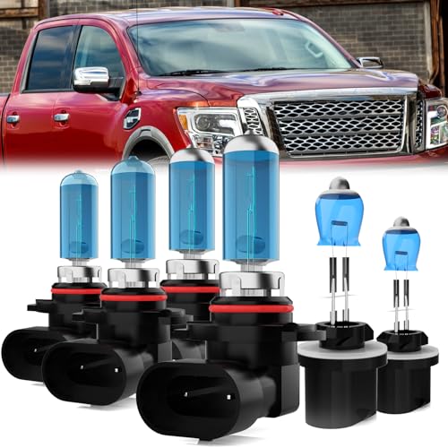 Image of Headlight Bulbs Compatible With Nissan Titan 2004-2015, 9005 /H10 /HB3 High Beam + 9006 /HB4 Low Beam + 880 /881 /H27 Fog Lights Halogen Light Bulb, Super Bright 6000K White, Pack of 6
