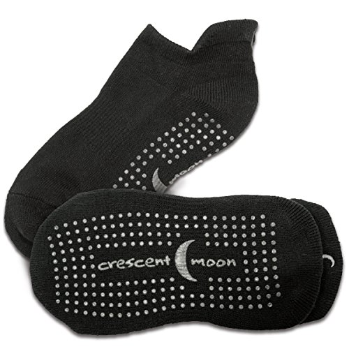 Crescent Moon Exersocks, Non-Slip Grip Socks, Large, Black, 3 Piece