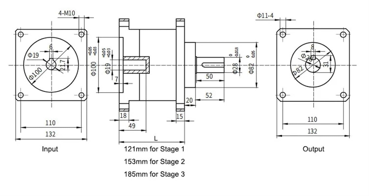 10 12 16 20 24 30 36 to 1 Speed Ratio 130mm Planetary Gearbox Nema52 Planet Reducer 150N.m for 130 Stepper Motor Nema 52 1Pcs(20 to 1)