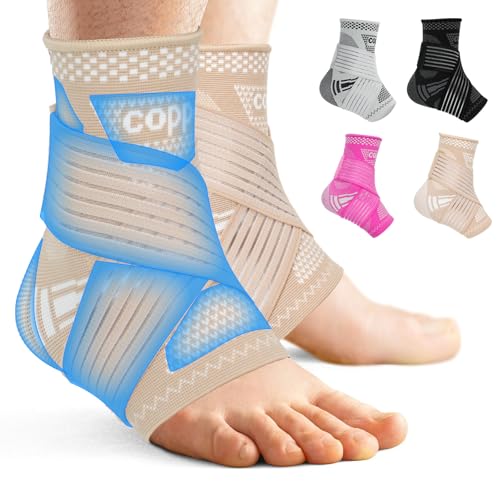 DRNAIETY Copper Ankle Brace for Men &amp; Women - 1 Pair Adjustable Ankle Support Compression Sleeve for Plantar Fasciitis, Achilles Tendonitis, Foot Pain, Swelling, Sprains - Everyday Use (Skin Tone, Medium)