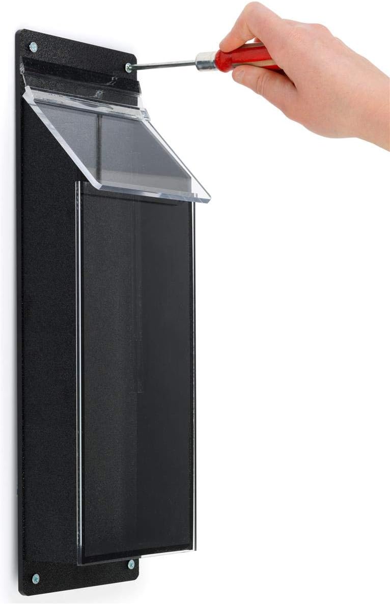 Displays2go Outdoor Literature Holder 5”w x 16”h x 2”d Clear Acrylic Front with Black ABS Backer Brochure Rack – Leaflet Dispenser Has a Single Pocket for Standard Pamphlets